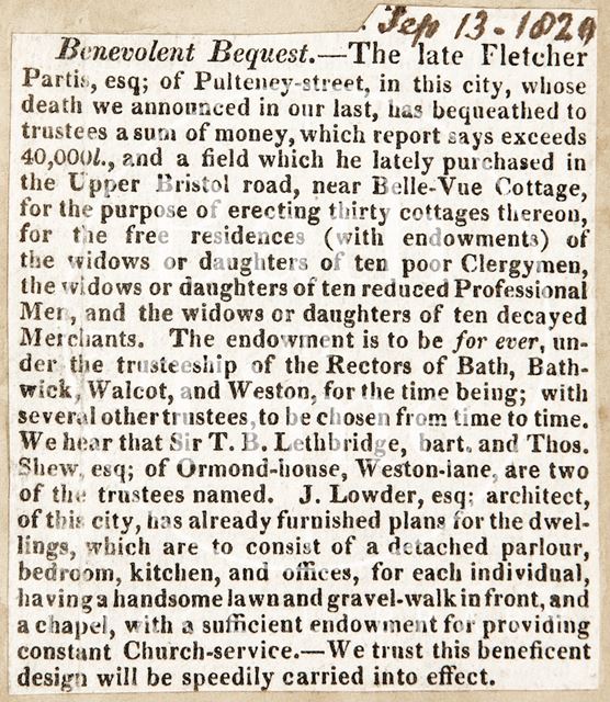 Benevolent Request concerning the artist of Pulteney Street who sent money to the college, Bath 1829