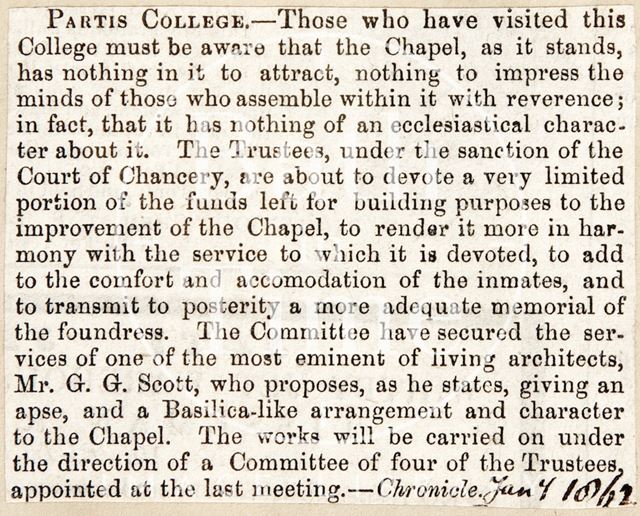 The Partis College's proposed improvements, Bath 1862