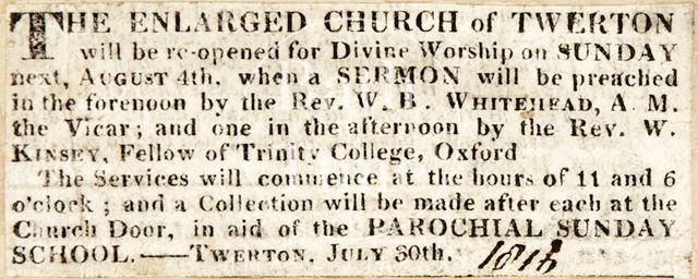 The reopening of the enlarged Twerton Church, Bath 1816