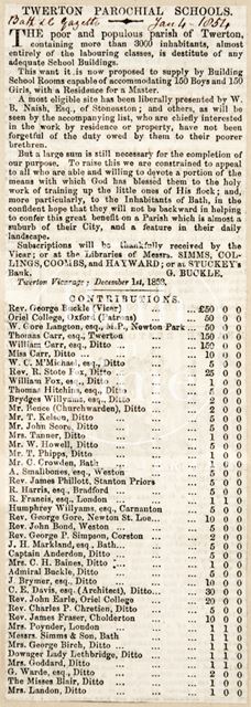 Twerton Parochial Schools, Bath 1854