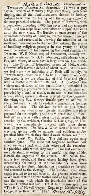 Twerton Parochial Schools, Bath 1854