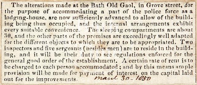 The completion of alterations at the Bath Old Gaol 1850