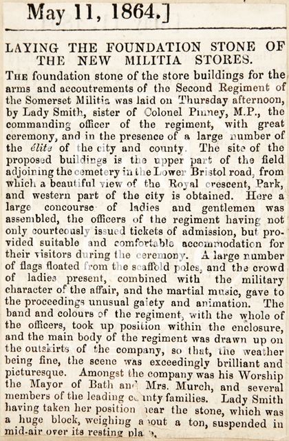 The laying of the foundation stone of the new militia stores, Bath 1864