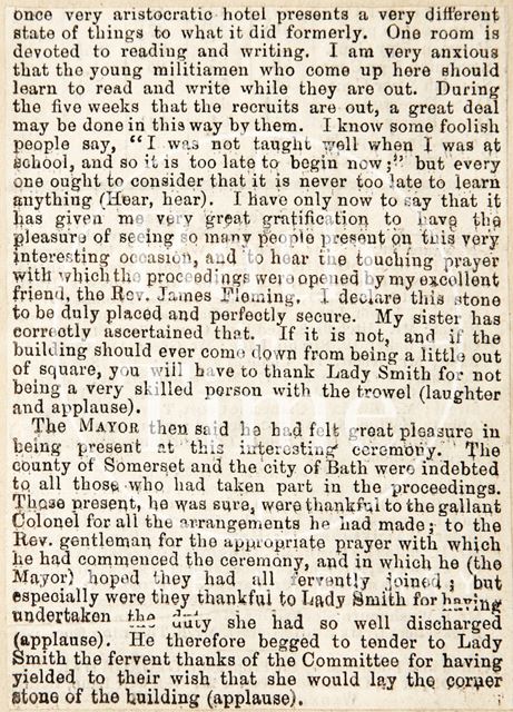 The laying of the foundation stone of the new militia stores, Bath 1864