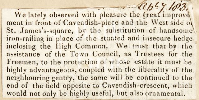 New iron railings in front of Cavendish Place, Bath 1836