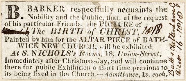 The exhibition of B. Barker's 'The Birth of Christ' 1818