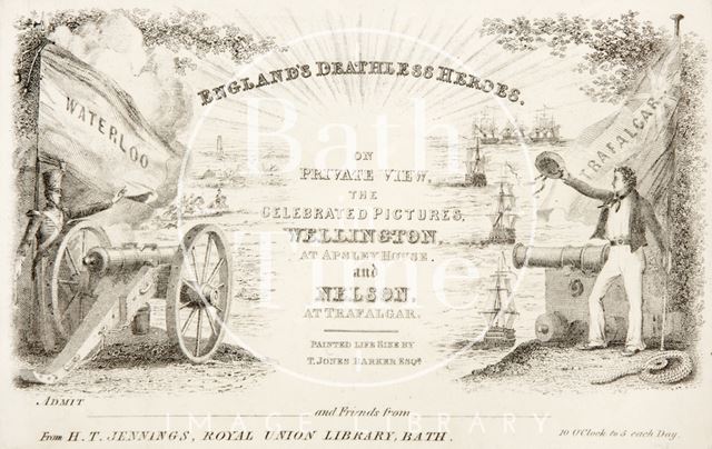 A ticket to the exhibition 'England's deathless hero's' held in Royal Union Library, Bath 1853