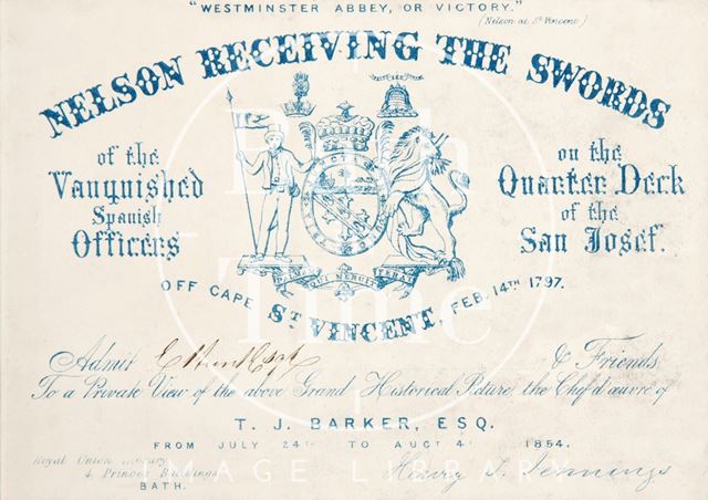 A ticket to an exhibition of Nelson receiving the swords 1854