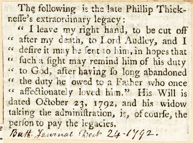 The will of Mr. Philip Thicknesse 1792