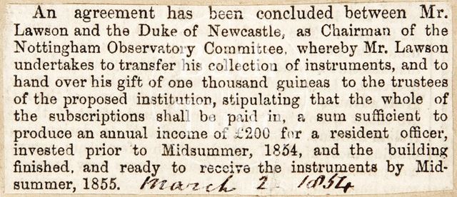 Midland Counties Observatory, Nottingham, Nottinghamshire 1854