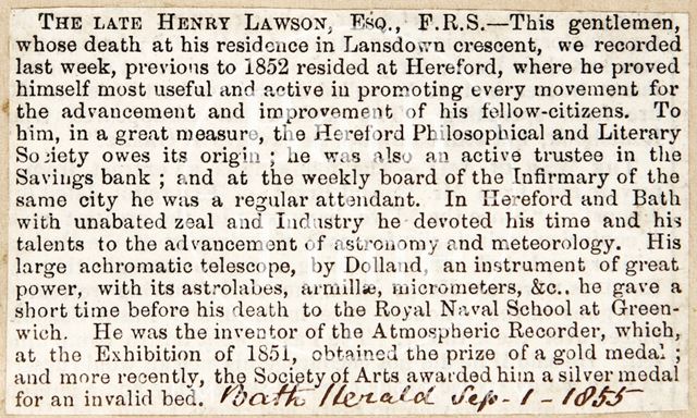 The death of Henry Lawson 1855