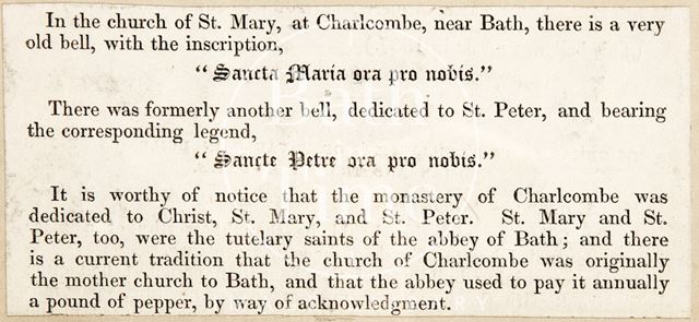 Article noting the inscriptions on the bells at Charlcombe Church