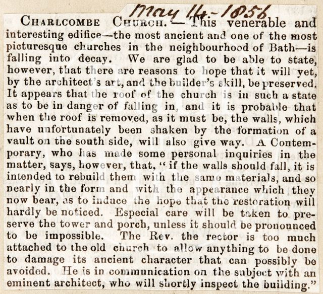 The restoration of Charlcombe Church 1856