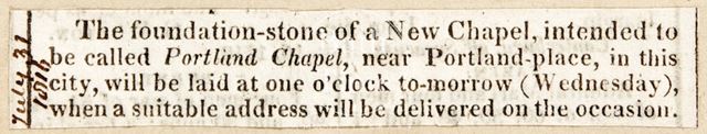 The laying of the foundation for Portland Chapel near Portland Place, Bath 1816