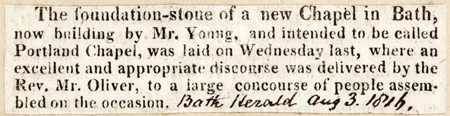 The laying of the foundation for Portland Chapel near Portland Place, Bath 1816