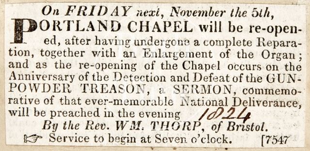 The reopening of the new Portland Chapel, Bath 1824