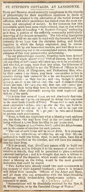 St. Stephen's Cottages at Lansdown, Bath 1848