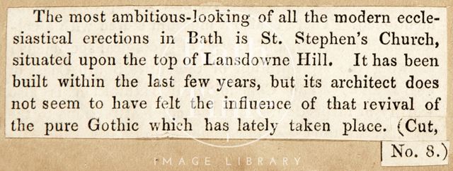 Cutting describing St. Stephen's Church, Bath c.1850