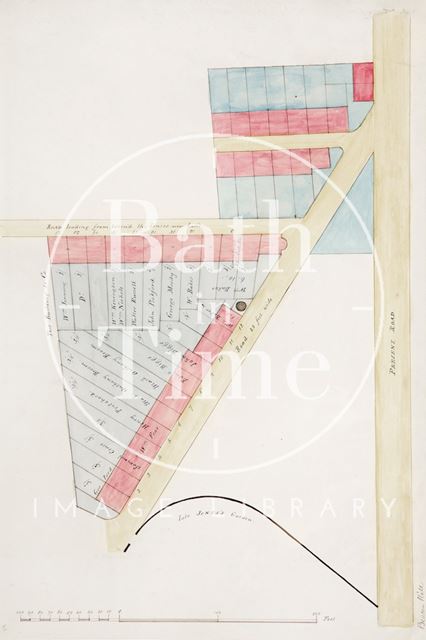 Plan of proposed roads by Beacon Hill, Bath including landowners c.1830