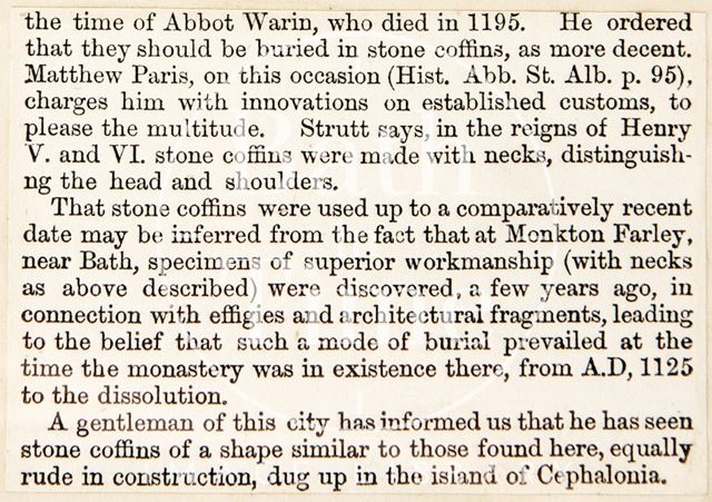 The discovery of ancient coffins, Bath 1852