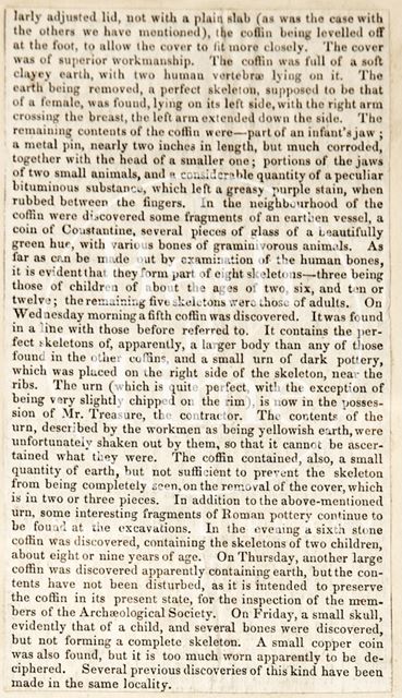 The discovery of ancient coffins, Bath 1852