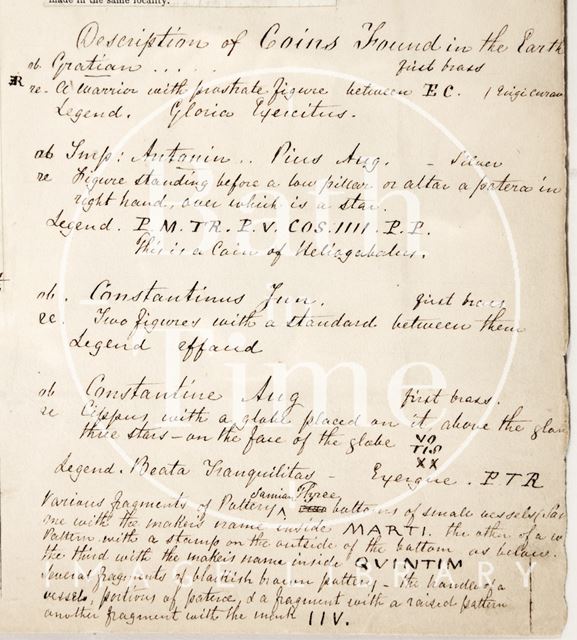 Hunt's notations on the discovery of ancient coffins, Bath 1852