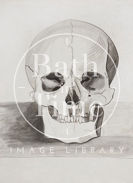 Drawing of a skull found in the stone coffins found behind Russell Street, Bath 1852