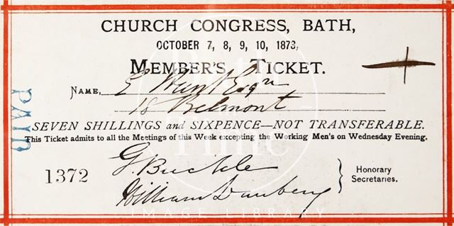 A members ticket for the Church Congress Meeting 1873