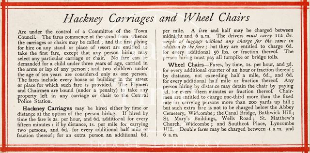 Information detailing Hackney Carriages and Wheelchairs 1873