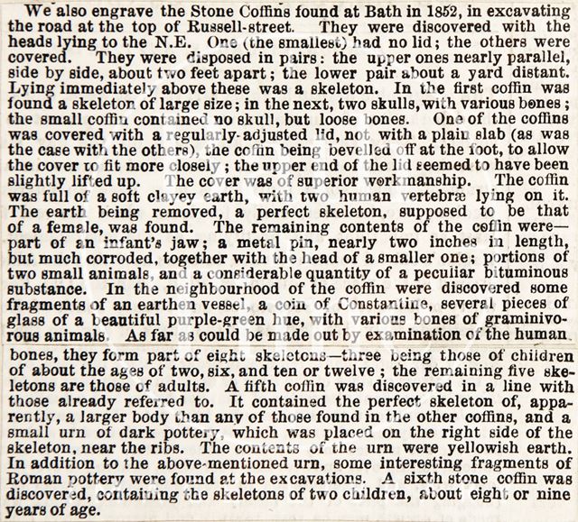 Coffins found in Bath discovered under the road at the junction of Russell Street and Rivers Street, Bath 1852?