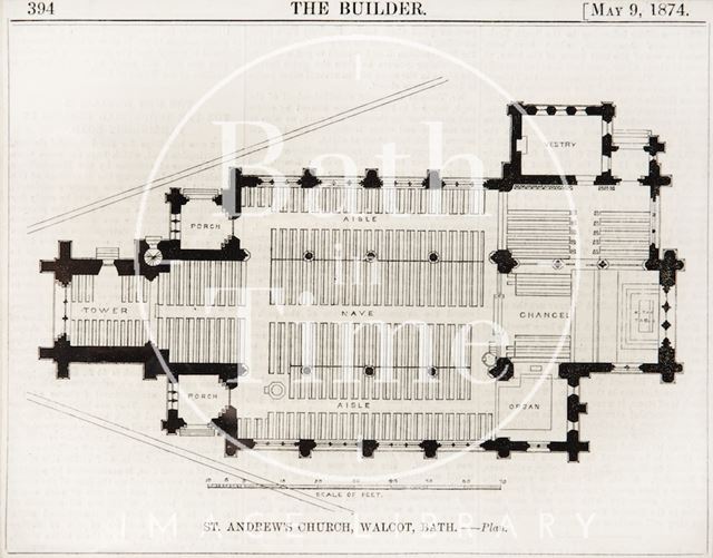 A floor plan of St. Andrew's Church, Walcot, Bath 1874