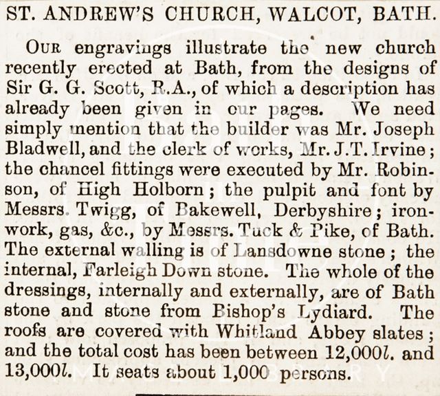 St. Andrew's Church, Walcot, Bath 1874