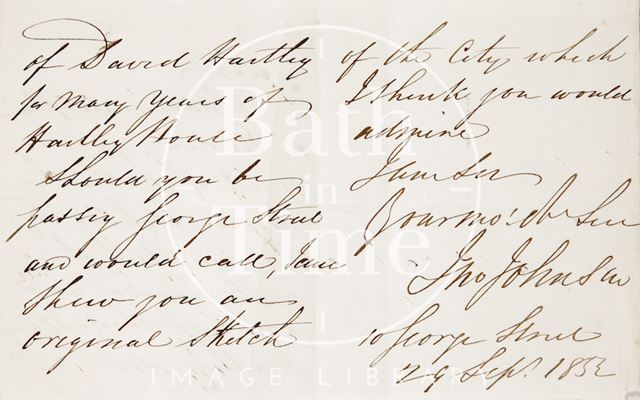 A handwritten letter by Thomas Johnson concerning pictures sent to Hunt 1853