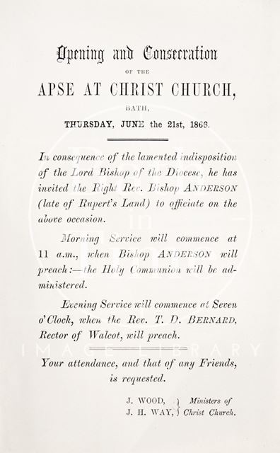 Pamphlet concerning the form of service at the opening at the apse in Christ Church, Walcot, Bath 1866