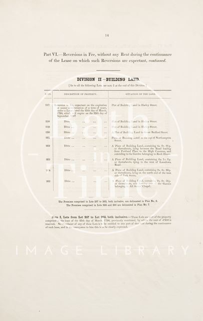 A list of leases on Harley Street properties, Bath 1856