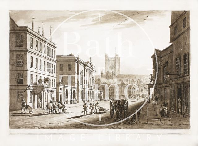 View of the Town Hall, Market and Abbey Church, Bath 1804