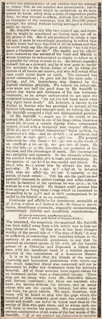 The Obituary of William Sutcliffe 1852