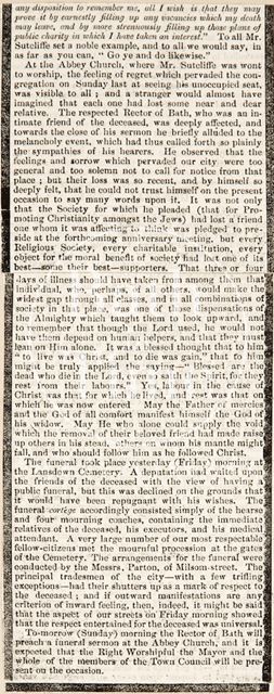 The Obituary of William Sutcliffe 1852