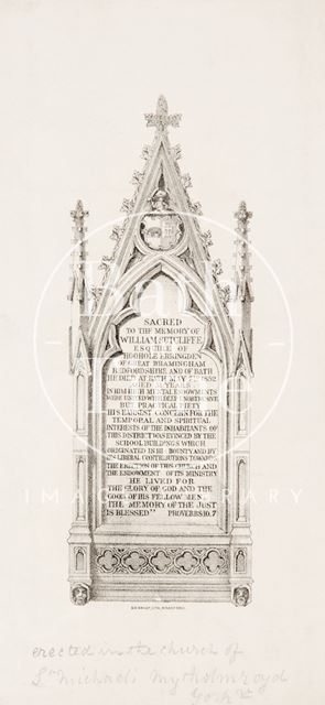 A tablet in St. Michael's Church, Bath in memory of Sir Henry Sutcliffe c.1852