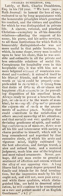 The obituary of Cnl. Dumbleton 1825