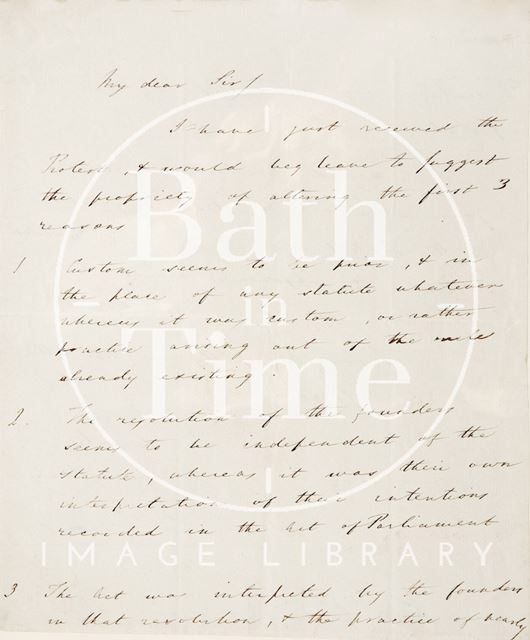 Handwritten letter from William Falconer concerning the interpretation of an act of parliament  1820s