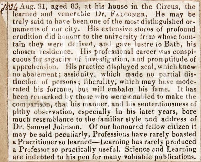 An obituary of William Falconer 1834