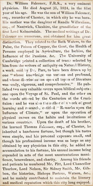 An obituary of William Falconer 1834