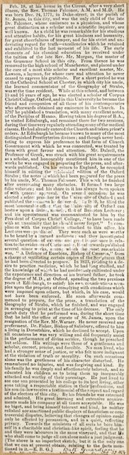 An obituary of William Falconer 1834