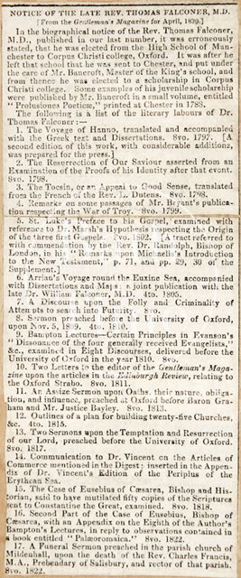 An obituary of William Falconer 1839