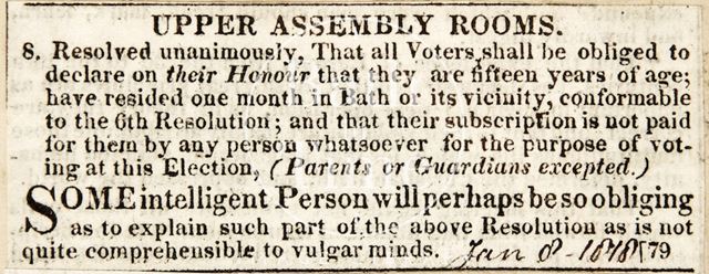 Who is entitled to vote in the Upper Assembly Rooms, Bath 1878