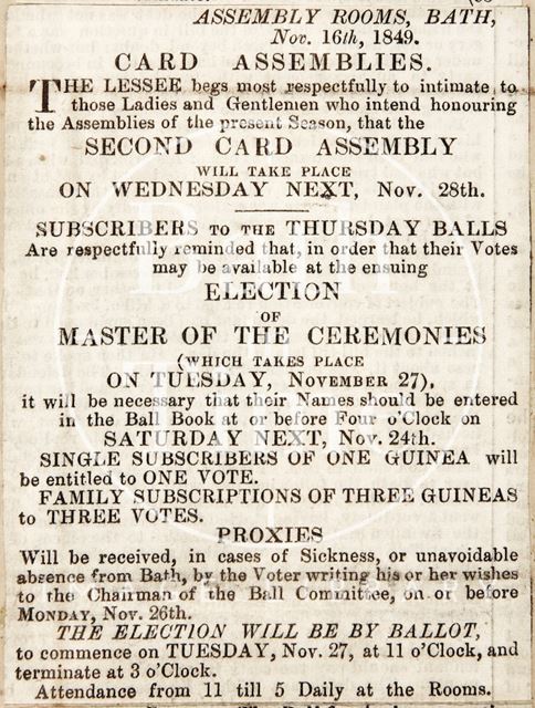 Events to occur at the Upper Assembly Rooms, Bath 1849