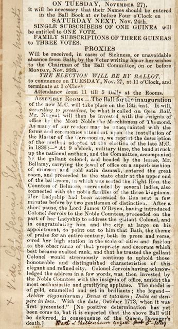 The inauguration of the Master of Ceremonies of the Upper Assembly Rooms, Bath 1849