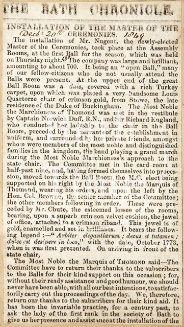 Mr. Nugent is the new Master of Ceremonies, Bath 1849