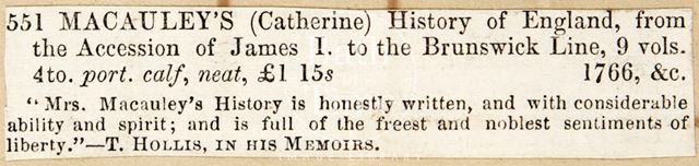 A book written by Catherine Macaulay 1850s